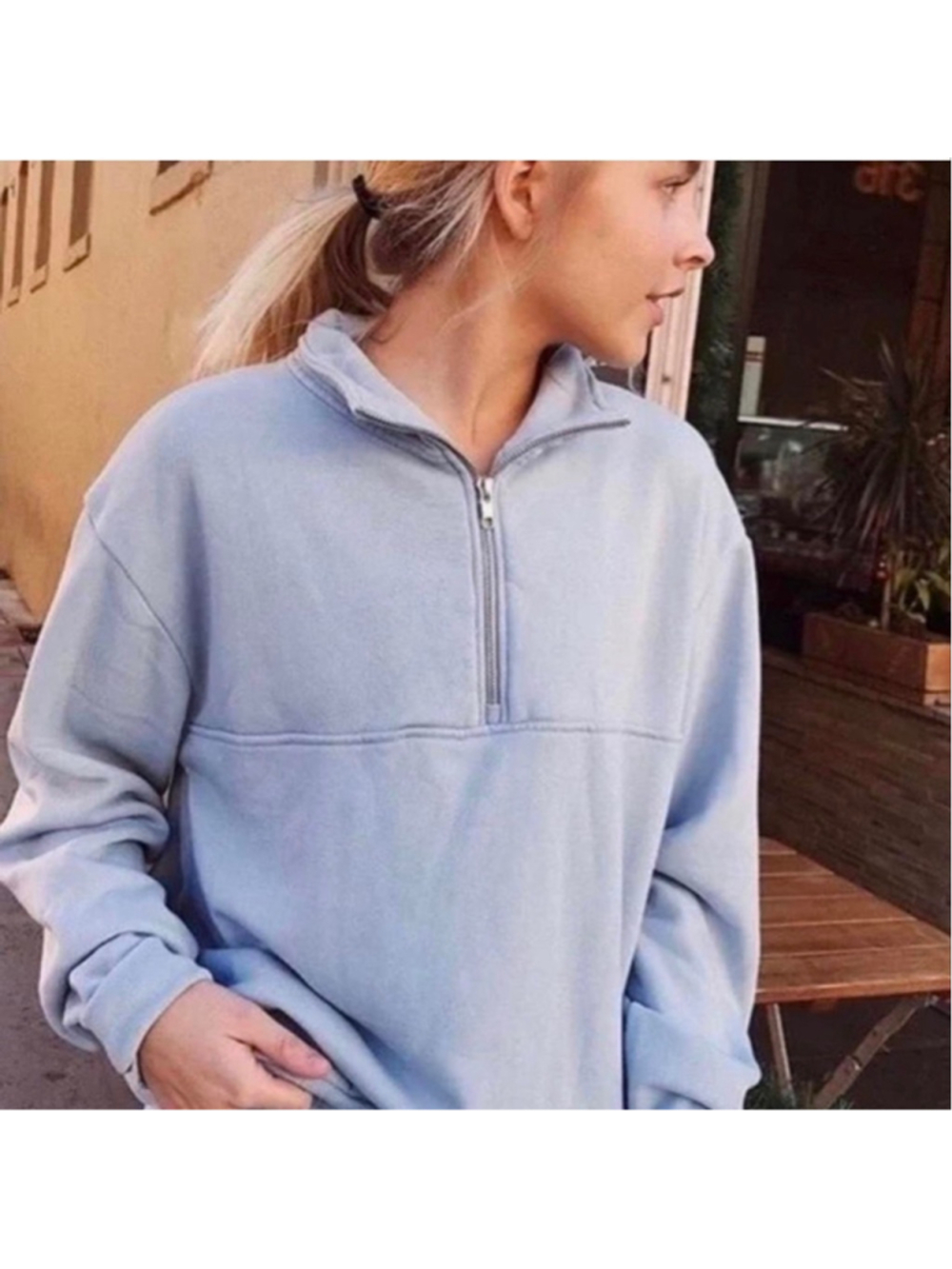 Brandy Melville Light Blue Half-Zip Sweatshirt One Size